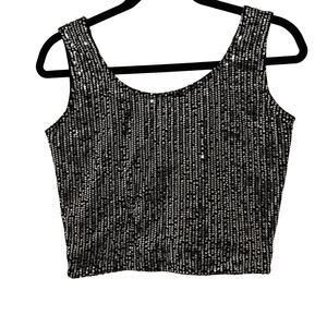 Inddus Black Silk Blend Sequin Sleeveless Scoop Neck Crop Top S/M